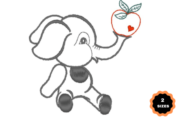 Cute Elephant with Apple Embroidery