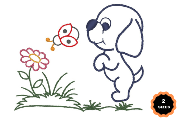 Puppy with Ladybug Embroidery Design